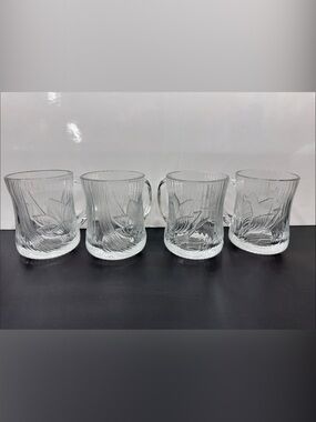 Vintage Arcoroc Clear Floral Etched Glass Tumblers - Set of 4